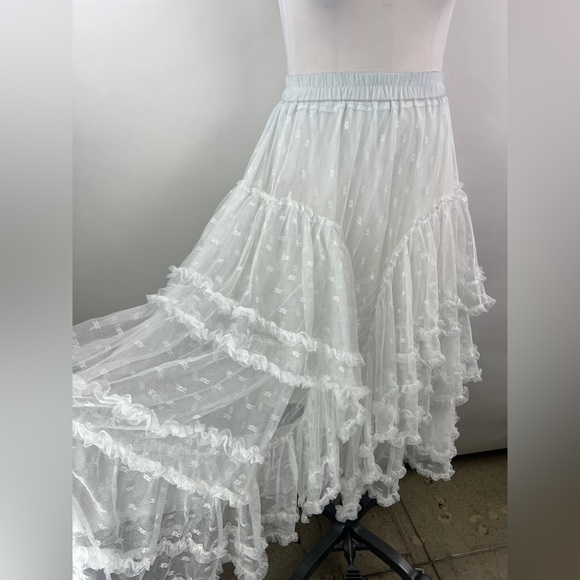 452B. Mesh Lace Ruffled Midi Skirt - Picture 3 of 9